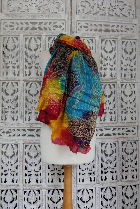 Multicoloured Vintage Glitter Printed Dupatta - New