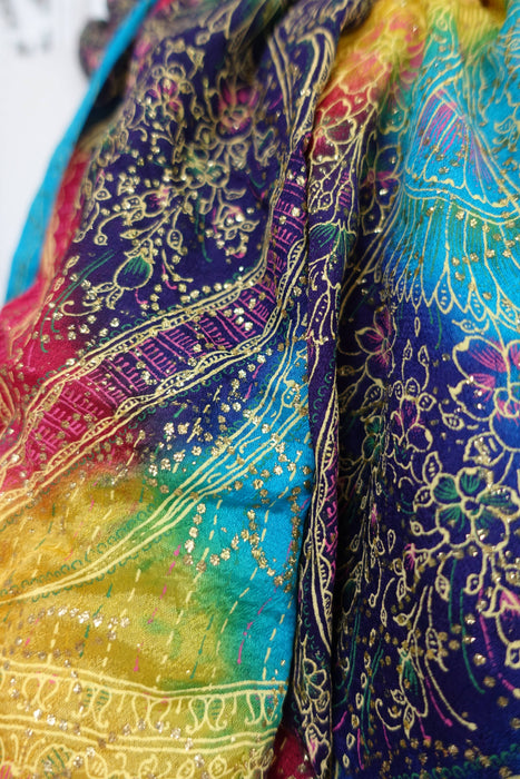 Multicoloured Vintage Glitter Printed Dupatta - New