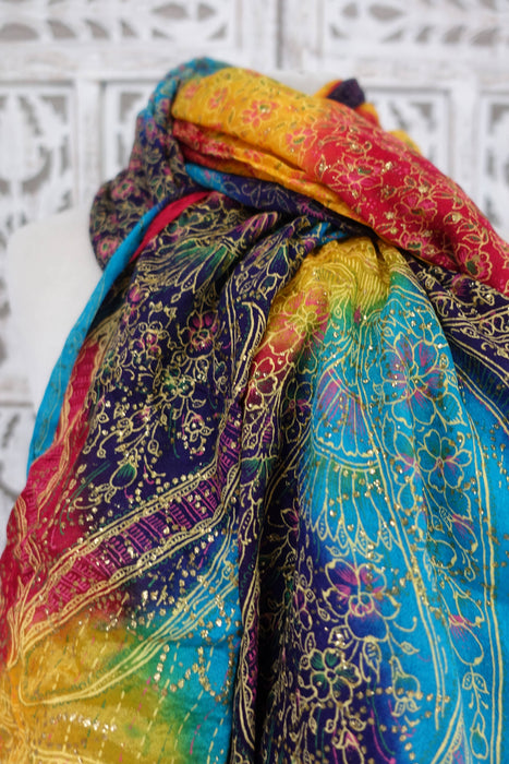Multicoloured Vintage Glitter Printed Dupatta - New