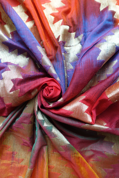 Orange Red Cotton Silk Blend Dupatta - Preloved