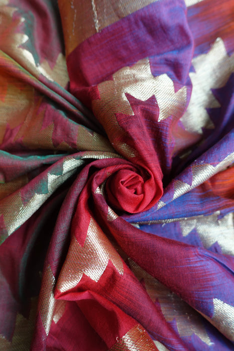 Orange Red Cotton Silk Blend Dupatta - Preloved