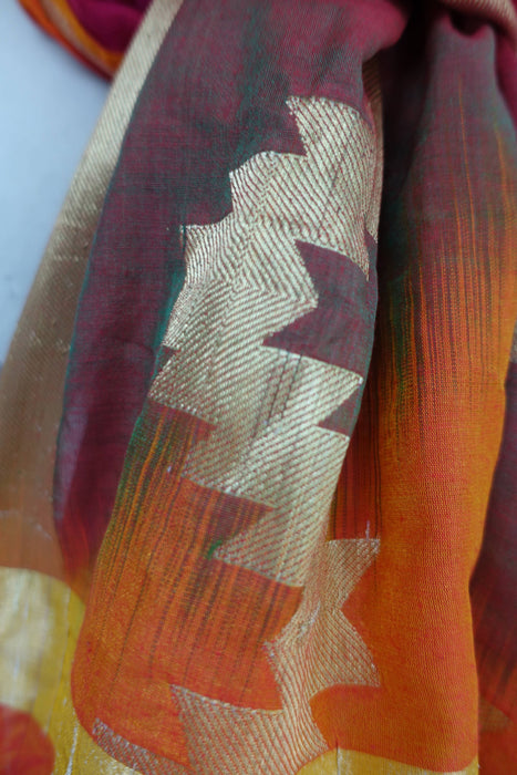 Orange Red Cotton Silk Blend Dupatta - Preloved