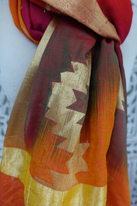Orange Red Cotton Silk Blend Dupatta - Preloved