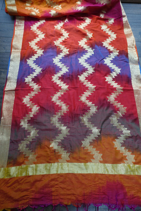 Orange Red Cotton Silk Blend Dupatta - Preloved