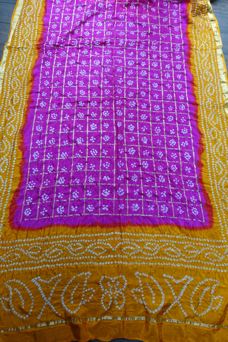 Saffron And Pink Bandhani Dupatta - New