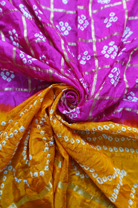 Saffron And Pink Bandhani Dupatta - New