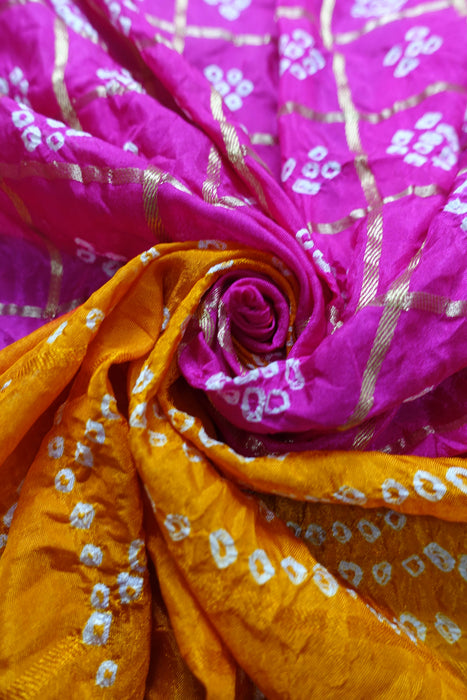 Saffron And Pink Bandhani Dupatta - New