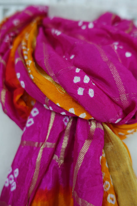 Saffron And Pink Bandhani Dupatta - New