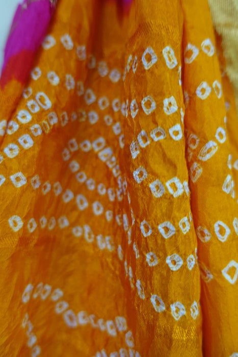 Saffron And Pink Bandhani Dupatta - New