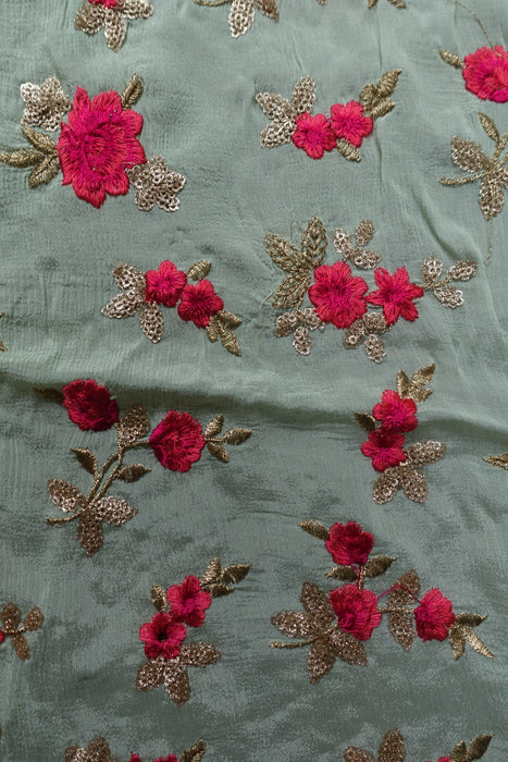 Mint Green Floral Embroidered Dupatta - New