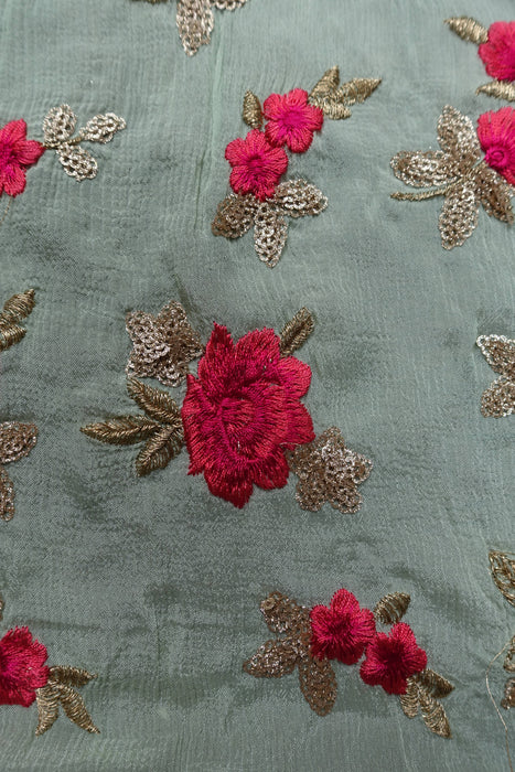 Mint Green Floral Embroidered Dupatta - New