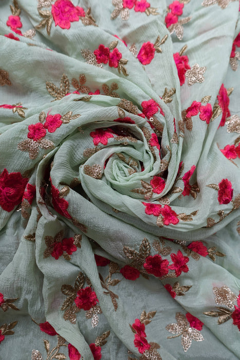 Mint Green Floral Embroidered Dupatta - New