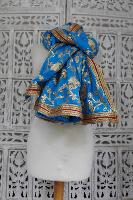 Blue With Gold Braid Dupatta - New