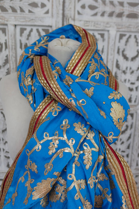 Blue With Gold Braid Dupatta - New