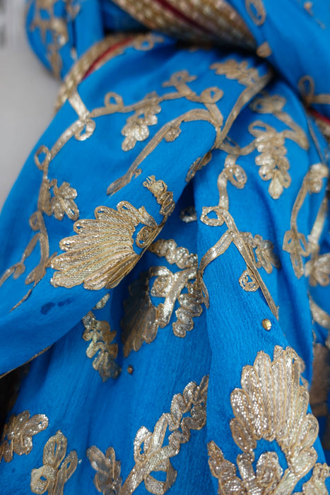 Blue With Gold Braid Dupatta - New