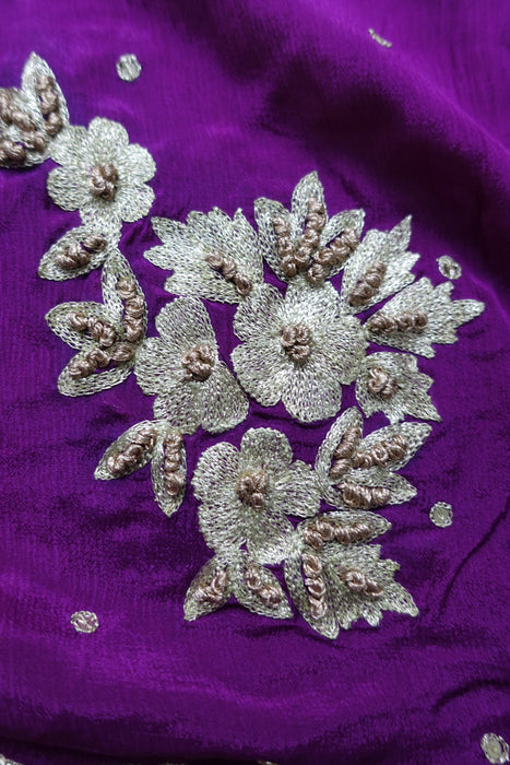 Vivid Purple Embellished Crushed Silk Dupatta - New