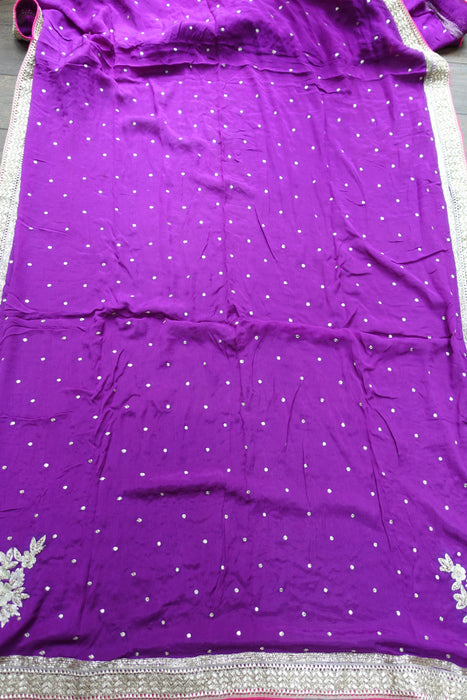 Vivid Purple Embellished Crushed Silk Dupatta - New