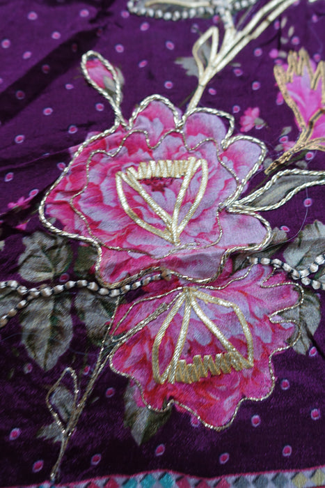 Purple Floral Appliqued Dupatta - New