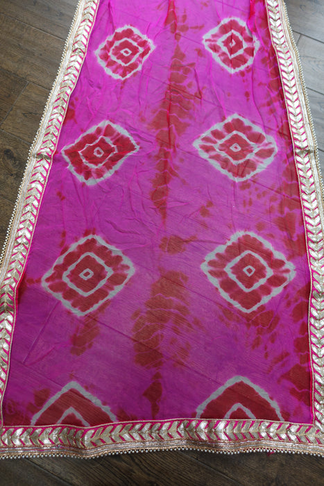 Pink Silk Lehriya With Gota Patti Trim - New