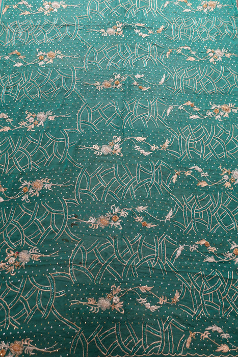 Sea Green Dark Vintage Embellished Dupatta - Preloved