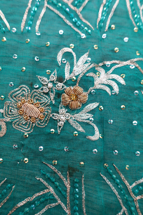 Sea Green Dark Vintage Embellished Dupatta - Preloved