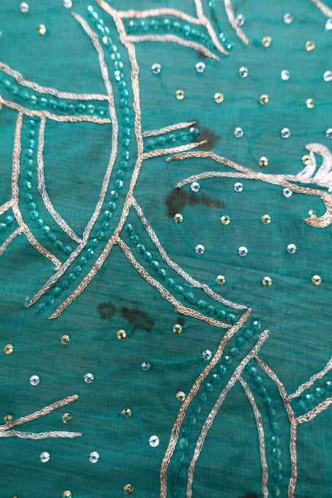 Sea Green Dark Vintage Embellished Dupatta - Preloved