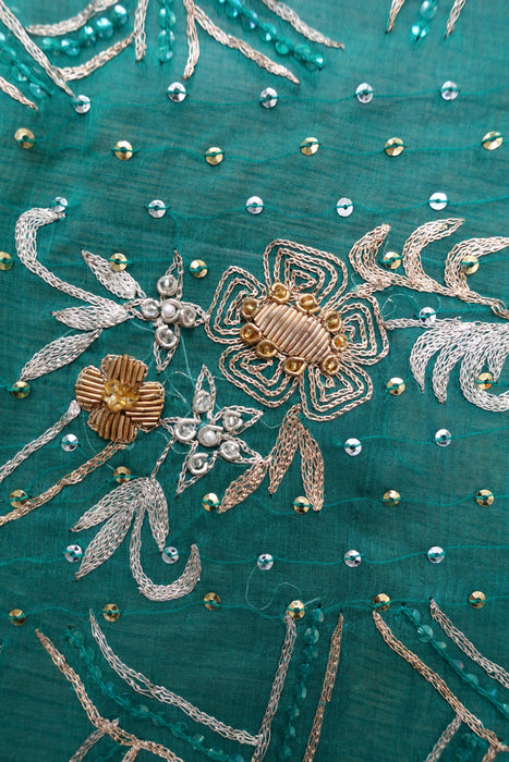 Sea Green Dark Vintage Embellished Dupatta - Preloved