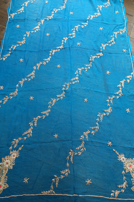 Blue Vintage Zardosi Silk Chiffon Dupatta - Preloved