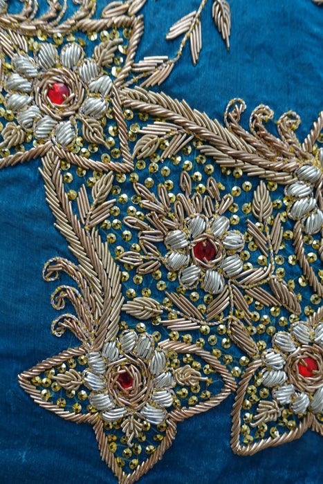 Blue Vintage Zardosi Silk Chiffon Dupatta - Preloved