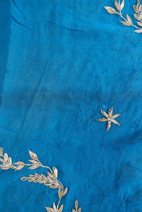 Blue Vintage Zardosi Silk Chiffon Dupatta - Preloved