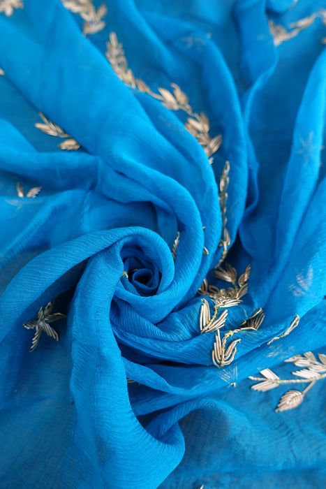 Blue Vintage Zardosi Silk Chiffon Dupatta - Preloved