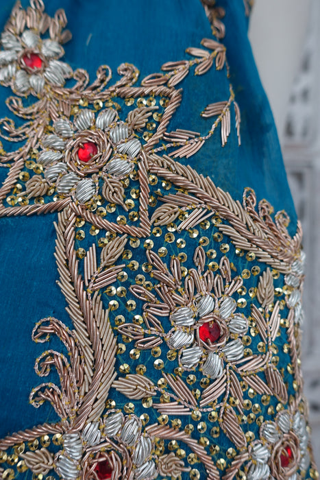 Blue Vintage Zardosi Silk Chiffon Dupatta - Preloved