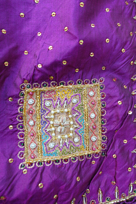 Purple Vintage Pure Silk With Cotton Backing Silk Tassels - New