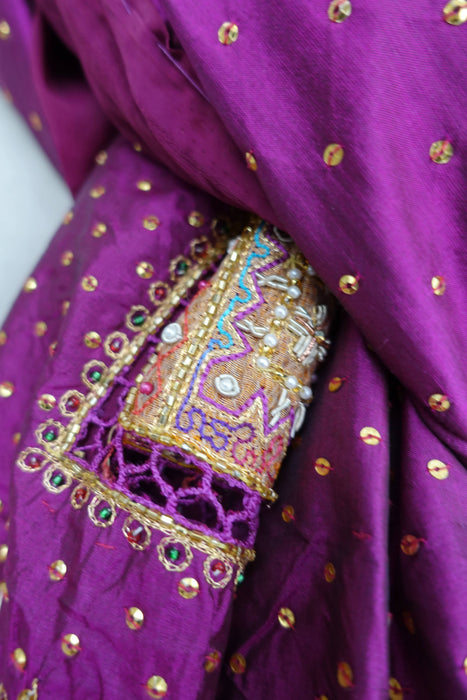 Purple Vintage Pure Silk With Cotton Backing Silk Tassels - New