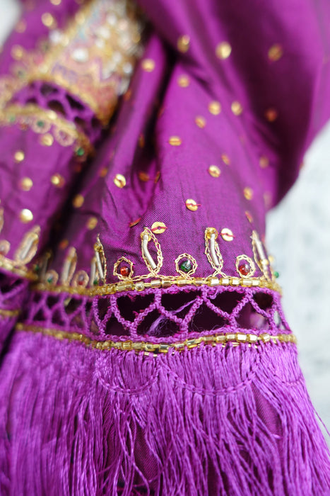 Purple Vintage Pure Silk With Cotton Backing Silk Tassels - New