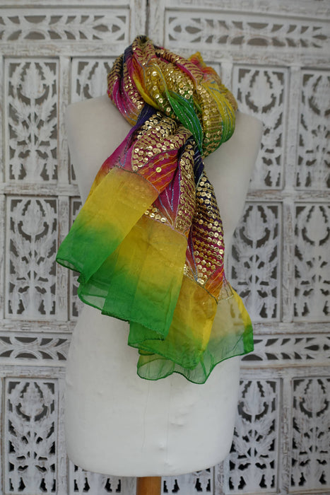 Multicoloured Chiffon Vintage Dupatta - New
