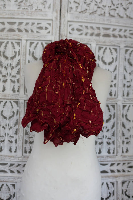 Deep Maroon Crushed Bandhani Silk Dupatta - New