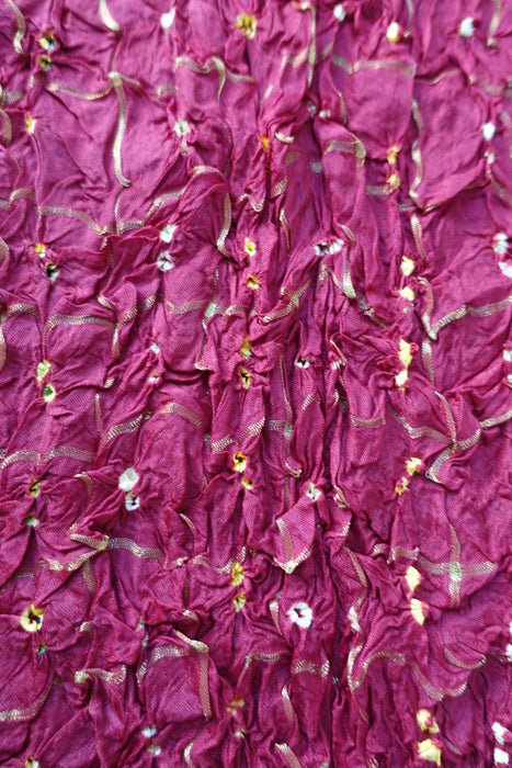Deep Maroon Crushed Bandhani Silk Dupatta - New