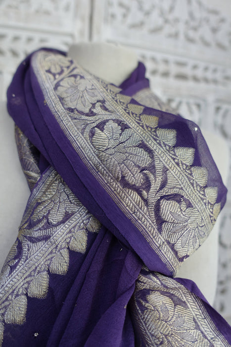Matt Purple Banarsi Chiffon Dupatta - New