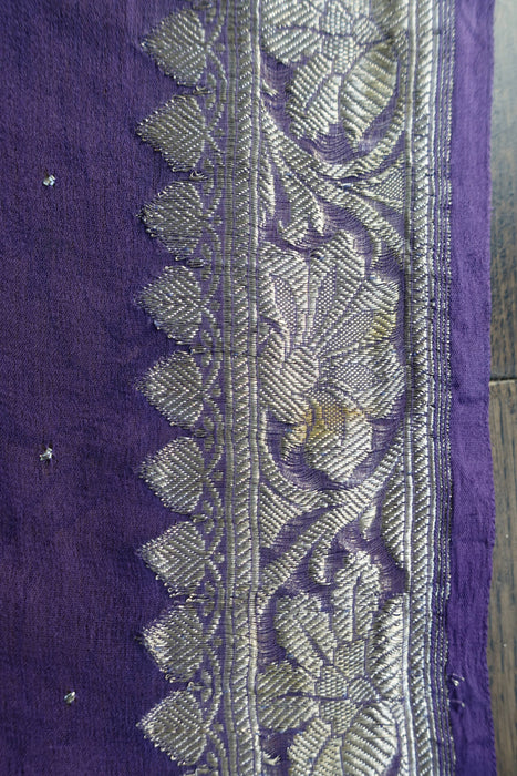 Matt Purple Banarsi Chiffon Dupatta - New