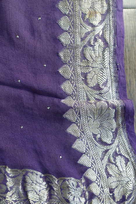Matt Purple Banarsi Chiffon Dupatta - New