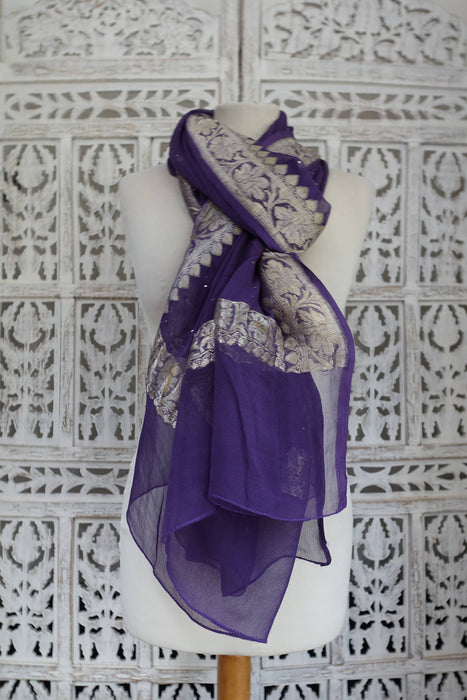 Matt Purple Banarsi Chiffon Dupatta - New