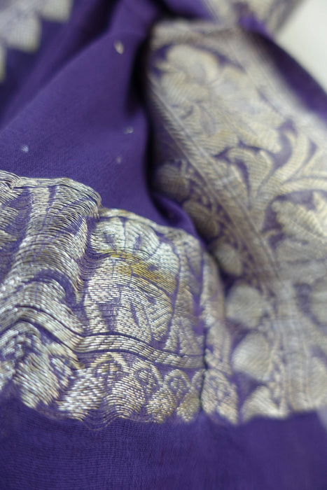 Matt Purple Banarsi Chiffon Dupatta - New