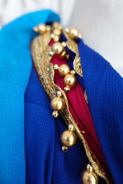 Multicoloured Silk Dupatta With Gold Bead Trim - Preloved