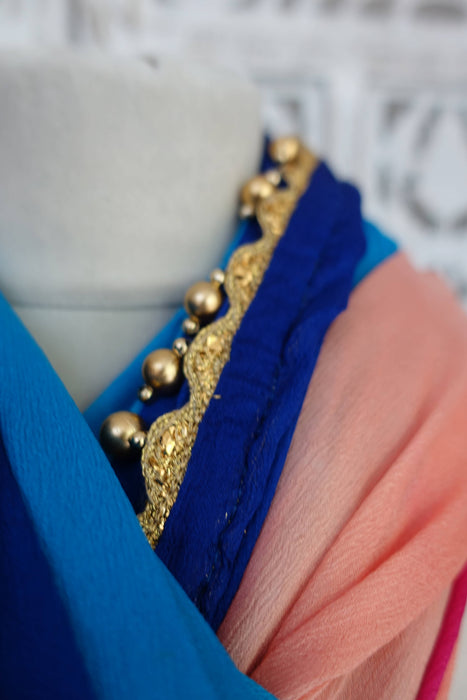 Multicoloured Silk Dupatta With Gold Bead Trim - Preloved