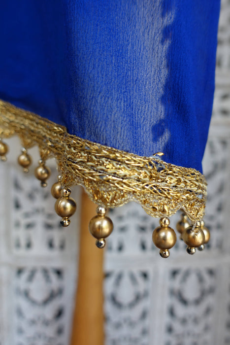 Multicoloured Silk Dupatta With Gold Bead Trim - Preloved