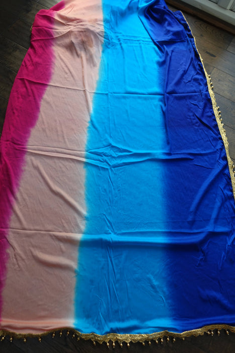 Multicoloured Silk Dupatta With Gold Bead Trim - Preloved