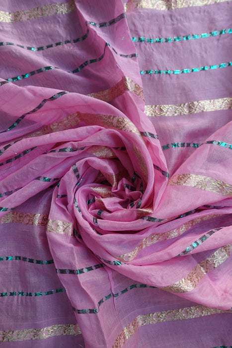 Pink Vintage Shawl With Gold Fringe - New