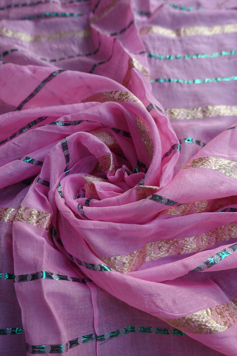 Pink Vintage Shawl With Gold Fringe - New