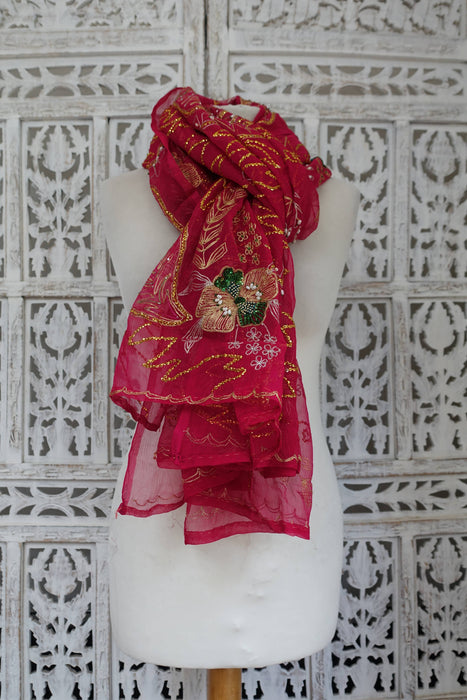 Raspberry Red Vintage Dupatta - New